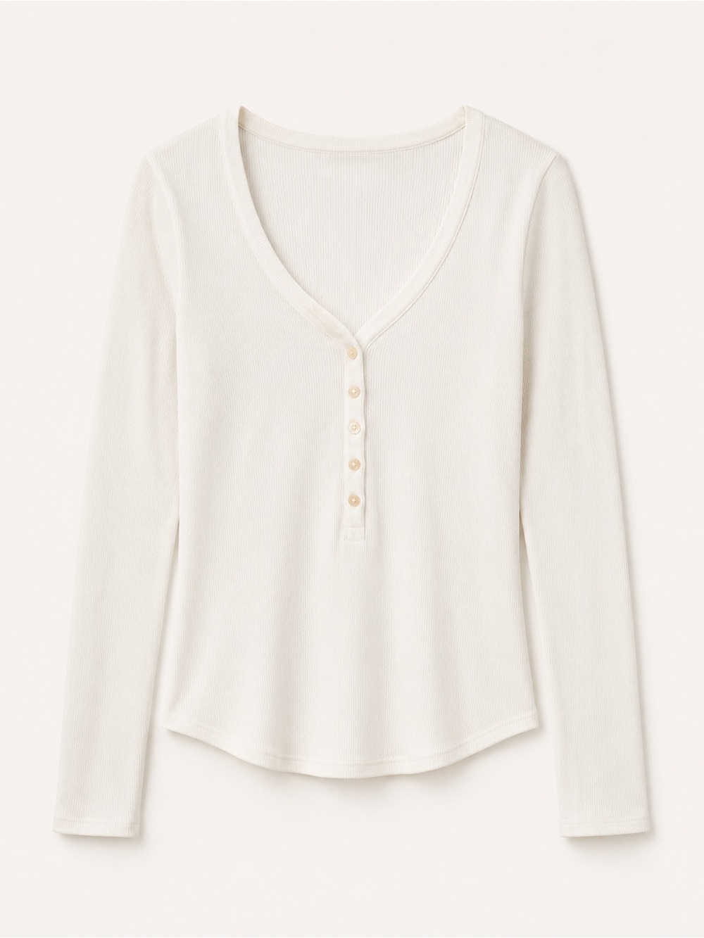 Wilfred Cream Ribbed Henley Long Sleeve Top